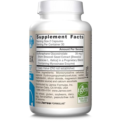 Jarrow Formulas BroccoMax Sulforaphane Generator 35mg w/Sulforaphane Glucosinolate & Myrosinase, Dietary Supplement for Liver Health Support, 60 Delayed Release Veggie Caps, 30 Day Supply(Pack of 12)