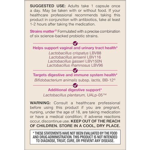 Jarrow Formulas Fem-Dophilus Advanced Vaginal & Digestive Probiotics 10 Billion CFU With 6 Clinically-Studied Strains, For Vaginal, Urinary Tract, Digestive & Immune Support, 30 Capsules, Shelf-Stable