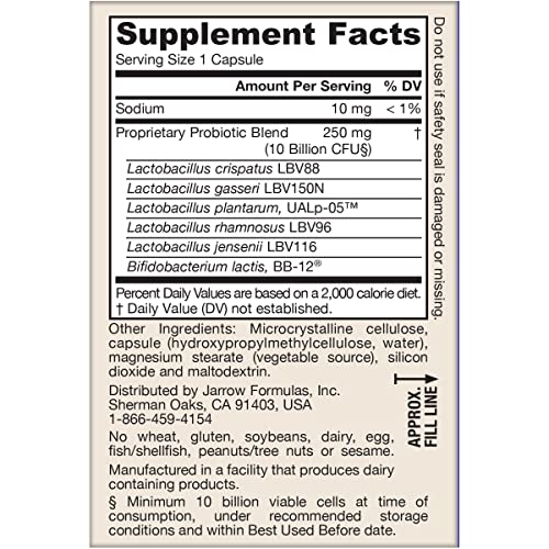 Jarrow Formulas Fem-Dophilus Advanced Vaginal & Digestive Probiotics 10 Billion CFU With 6 Clinically-Studied Strains, For Vaginal, Urinary Tract, Digestive & Immune Support, 30 Capsules, Shelf-Stable
