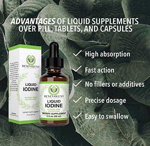 Liquid Iodine Drops – 1300 Servings Potassium Iodide for Thyroid, Metabolism & Detox Support – 2X Absorption – 1 Year Supply – USA Made, Gluten Free, Vegan – 2 Fl Oz