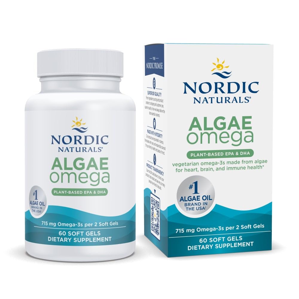 Nordic Naturals Algae Omega - 90 Soft Gels - 715 mg Omega-3 - Certified Vegan Algae Oil - Plant-Based EPA & DHA - Heart, Eye, Immune & Brain Health - Non-GMO - 45 Serving