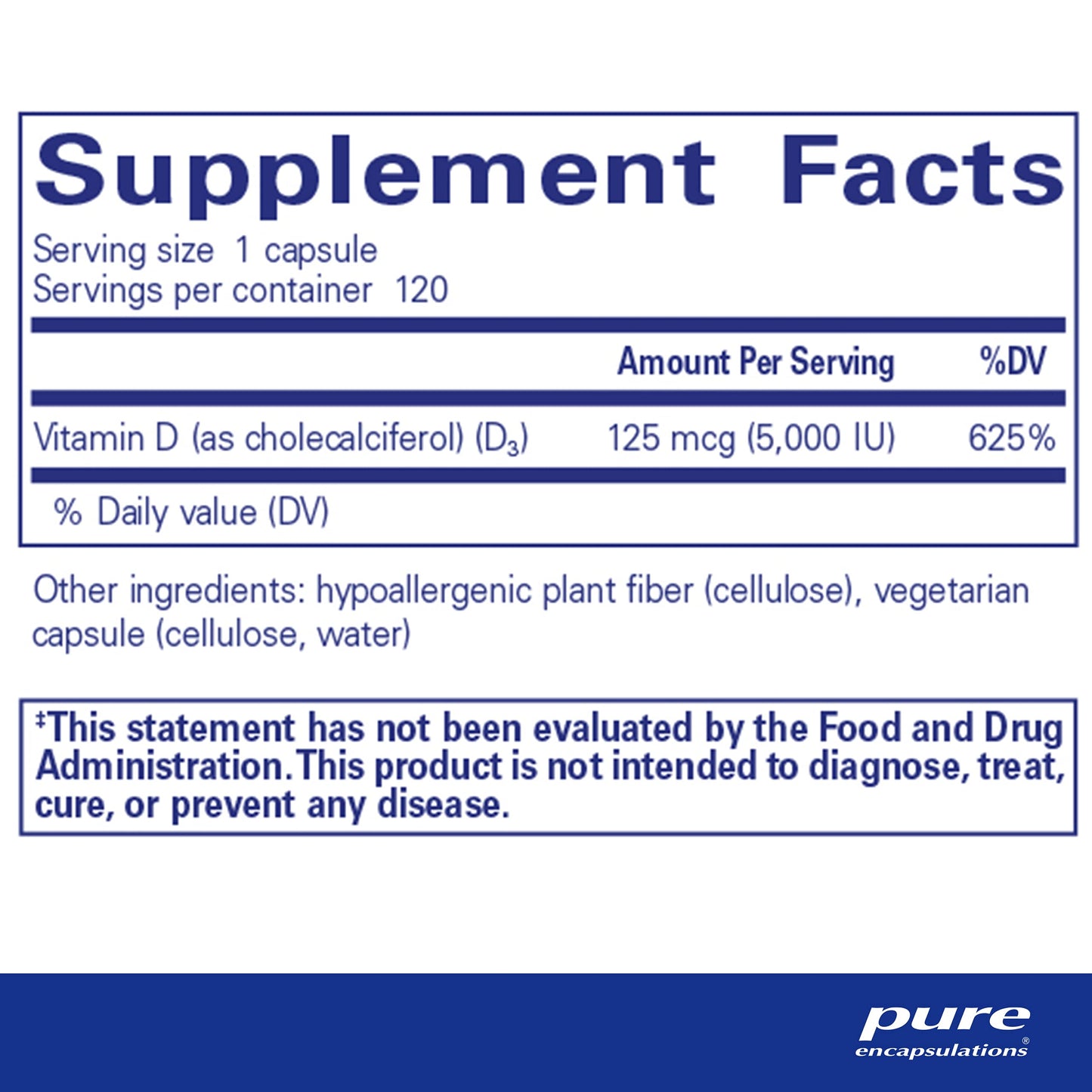 Pure Encapsulations Vitamin D3 125 mcg (5,000 IU) - Supplement to Support Bone, Joint, Breast, Heart, Colon, and Immune Health* - with Vitamin D - 250 Capsules