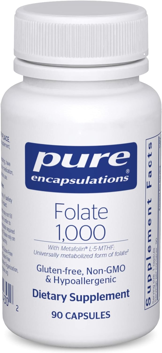 Pure Encapsulations Folate 1000 - Metafolin L-5-MTHF - Heart Health Supplement* - Folate Supplement - Non-GMO & Gluten Free - 90 Capsules