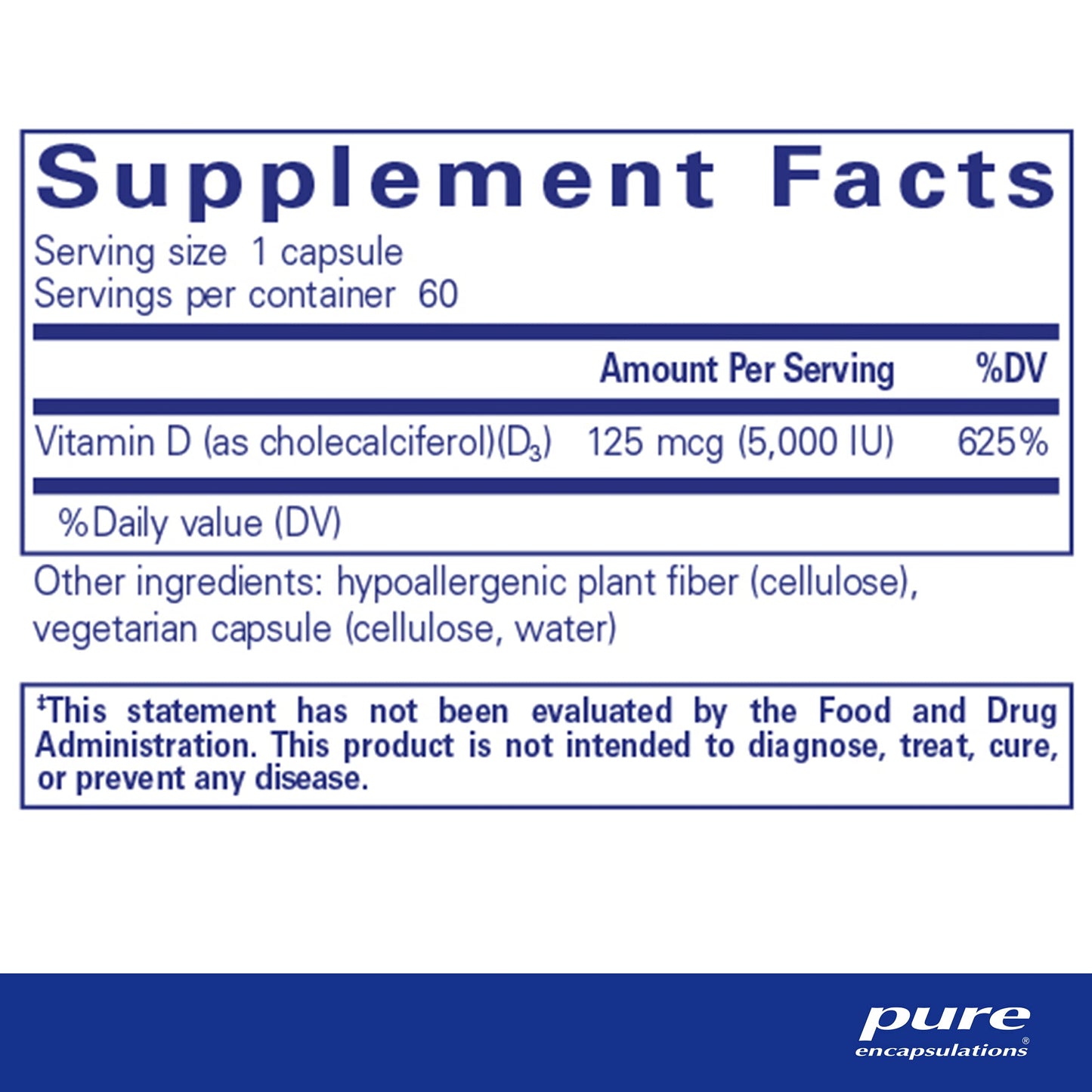 Pure Encapsulations Vitamin D3 125 mcg (5,000 IU) - Supplement to Support Bone, Joint, Breast, Heart, Colon, and Immune Health* - with Vitamin D - 250 Capsules
