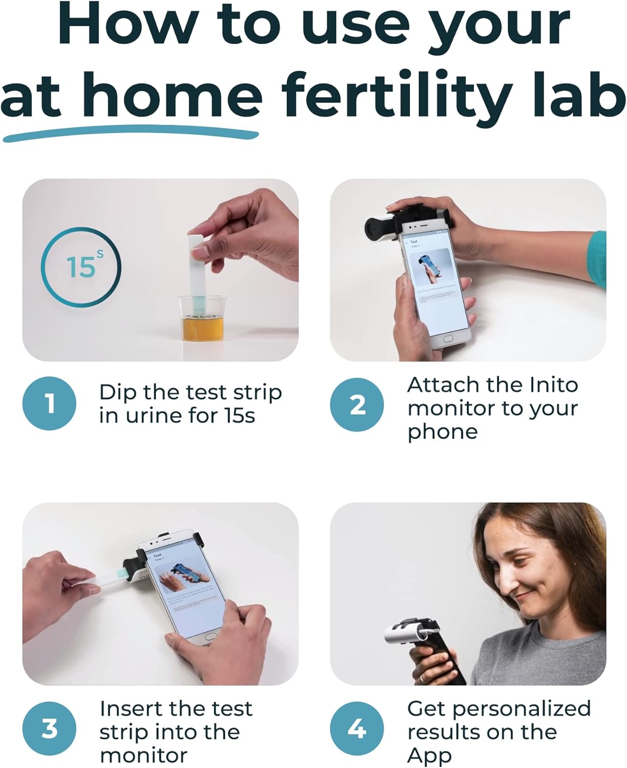 Inito Fertility Monitor & Hormone Tracker for Women | Estrogen, LH, PdG (Urine Metabolite of progesterone), FSH | Track and Confirm Ovulation | Includes 15 Strips (Compatible with iPhone 14 Pro Max)