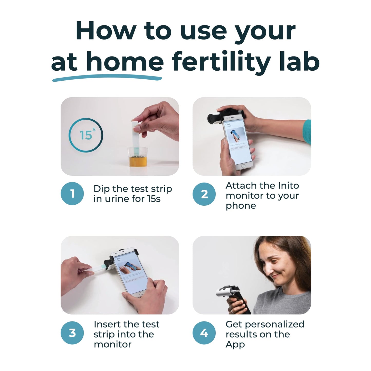 Inito Fertility Monitor & Hormone Tracker for Women | Estrogen, LH, PdG (Urine Metabolite of progesterone), FSH | Track and Confirm Ovulation | Includes 15 Strips (Compatible with iPhone 14 Pro Max)