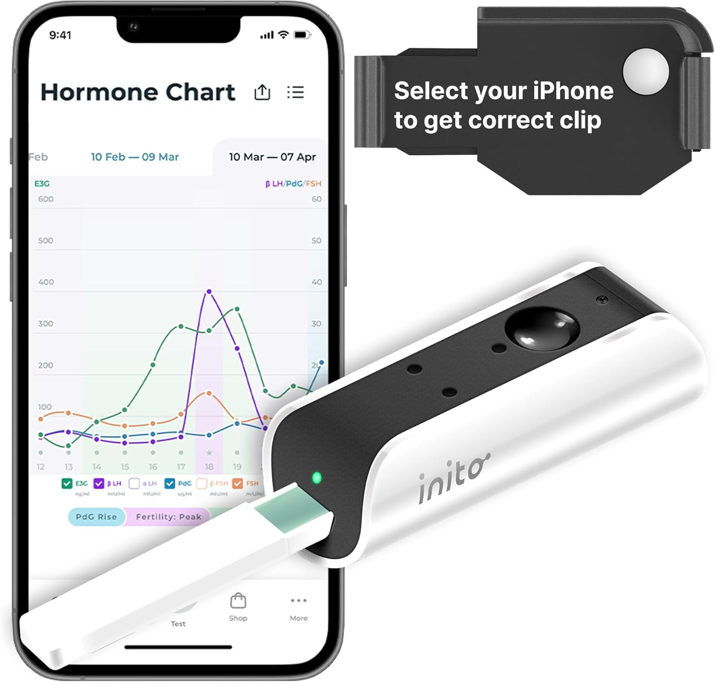 Inito Fertility Monitor & Hormone Tracker for Women | Estrogen, LH, PdG (Urine Metabolite of progesterone), FSH | Track and Confirm Ovulation | Includes 15 Strips (Compatible with iPhone 14 Pro Max)