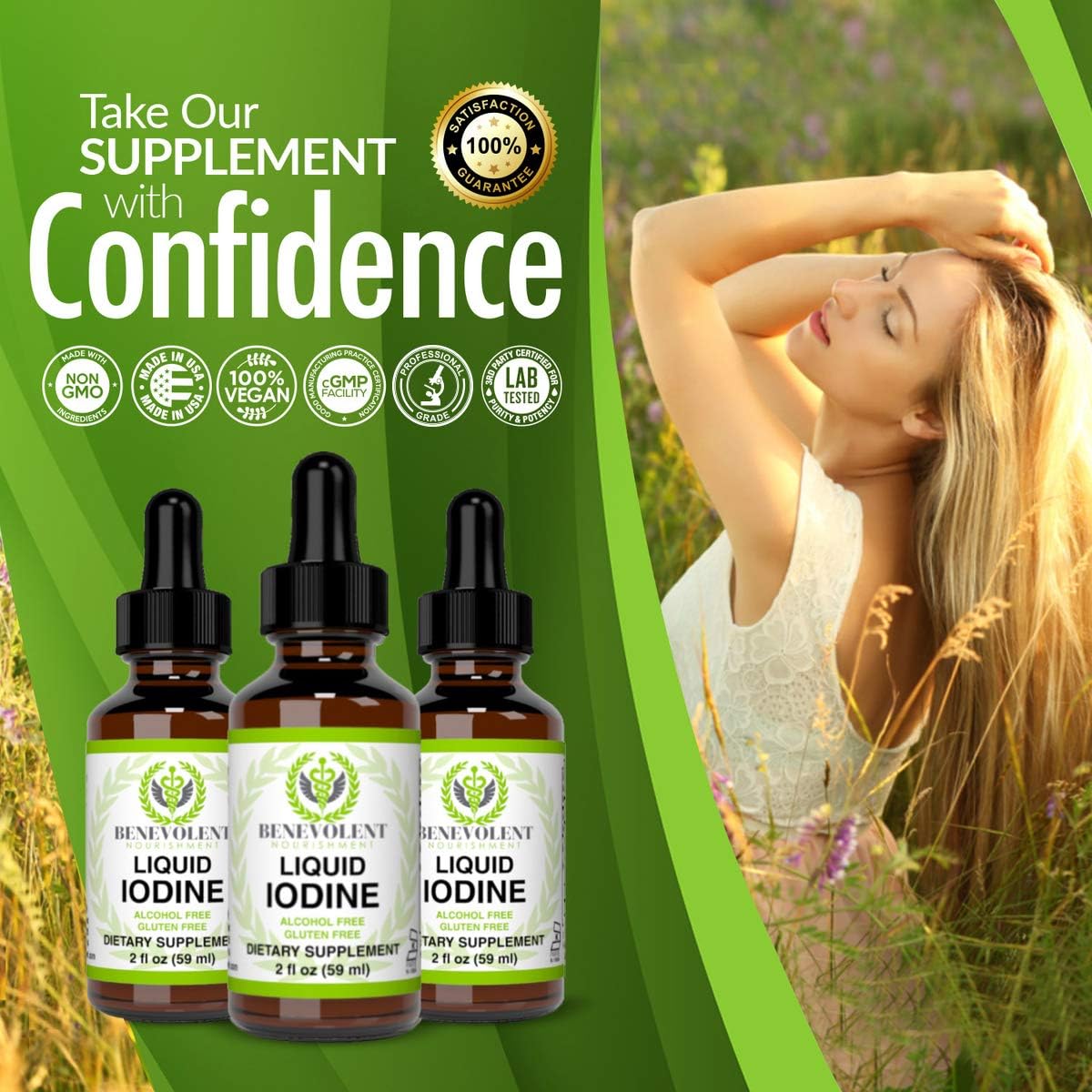 Liquid Iodine Drops – 1300 Servings Potassium Iodide for Thyroid, Metabolism & Detox Support – 2X Absorption – 1 Year Supply – USA Made, Gluten Free, Vegan – 2 Fl Oz