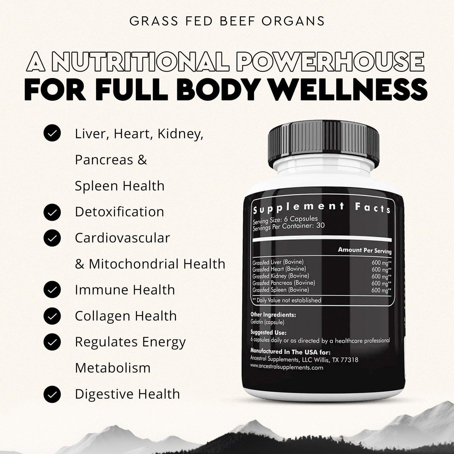 Beef Organ Supplement for Women – Supports Hormone Balance, Energy & Wellness – Grass Fed, Pasture Raised Superfood – Liver, Heart, Kidney, Bone Marrow – Collagen, CoQ10, B12 – Female Support Blend