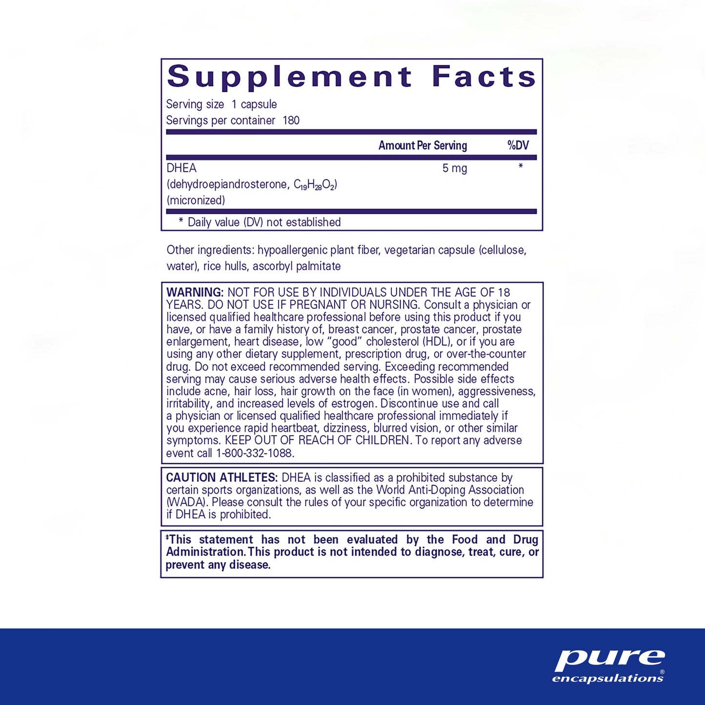 Pure Encapsulations DHEA 5 mg - Immune Support & Hormones Balance* - Micronized DHEA - Gluten Free & Vegan - 60 Capsules