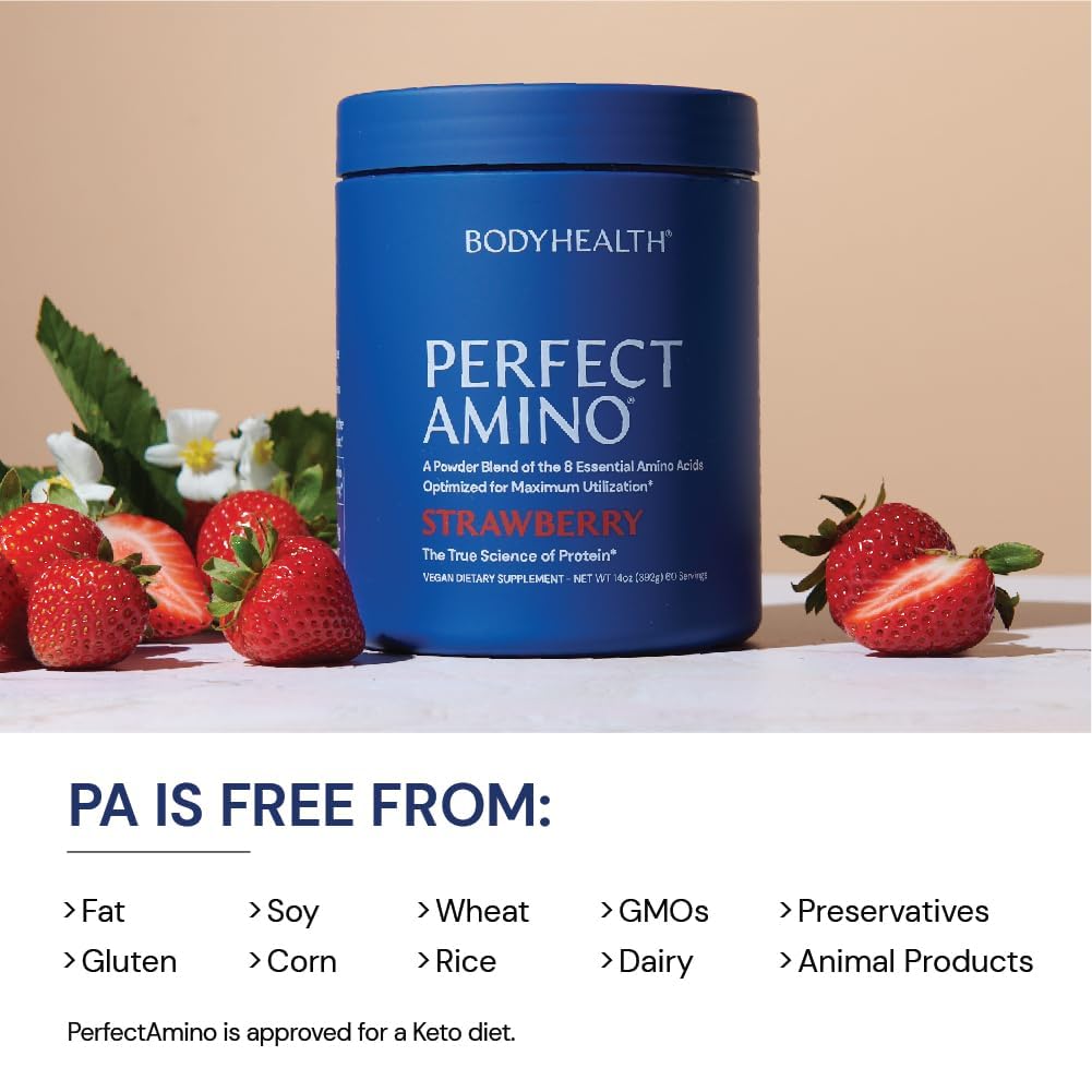 BodyHealth PerfectAmino Powder - BCAA and EAA Powder for Pre and Post Workout - Amino Acid Energy Drink for Men and Women to Support Lean Muscle and Recovery - Vanilla - 60 Servings