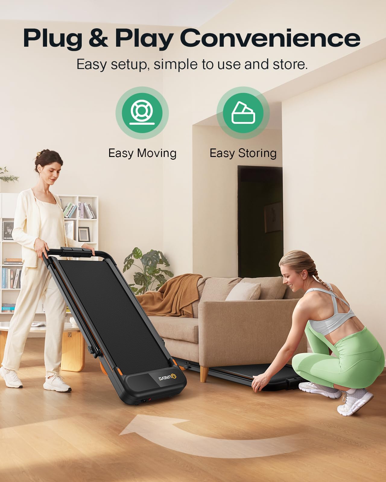 UREVO Strol 2E Smart 2-in-1 Folding Treadmill, Compact Walking Pad with Safety Handle, Plug and Play, Dual LED Display, Workout APP, Walking or Running for Home Office, Remote Included