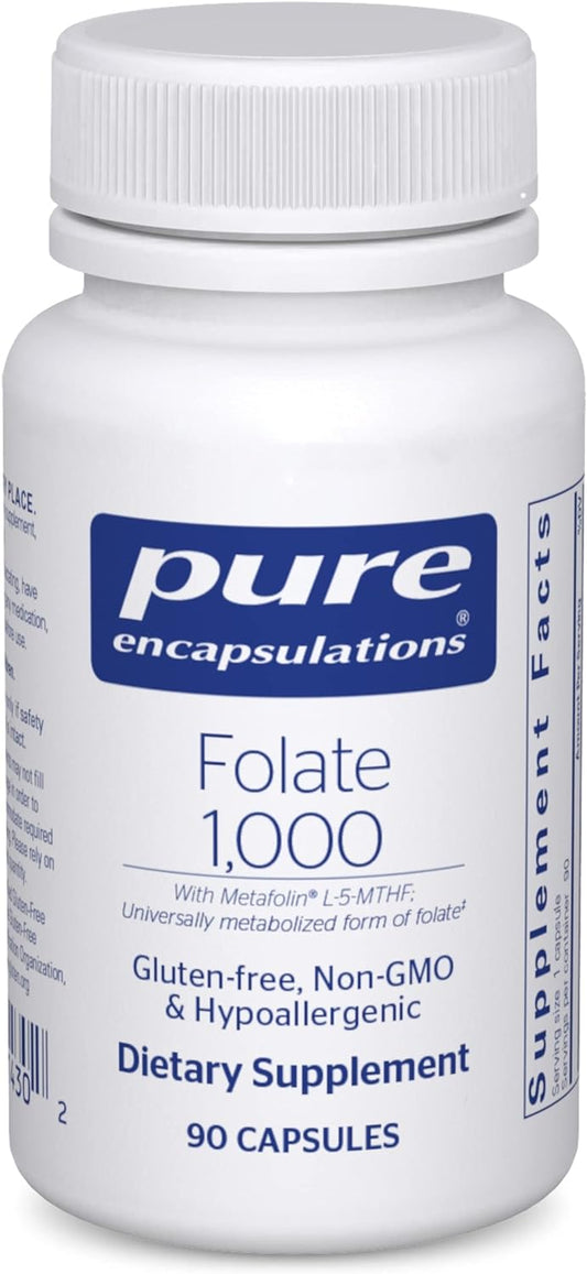 Pure Encapsulations Folate 1000 - Metafolin L-5-MTHF - Heart Health Supplement* - Folate Supplement - Non-GMO & Gluten Free - 90 Capsules