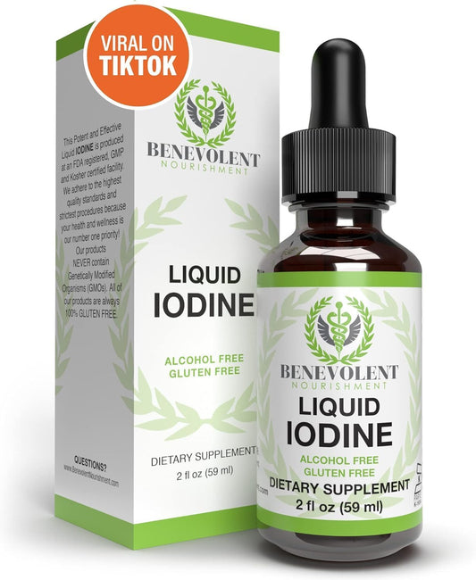 Liquid Iodine Drops – 1300 Servings Potassium Iodide for Thyroid, Metabolism & Detox Support – 2X Absorption – 1 Year Supply – USA Made, Gluten Free, Vegan – 2 Fl Oz