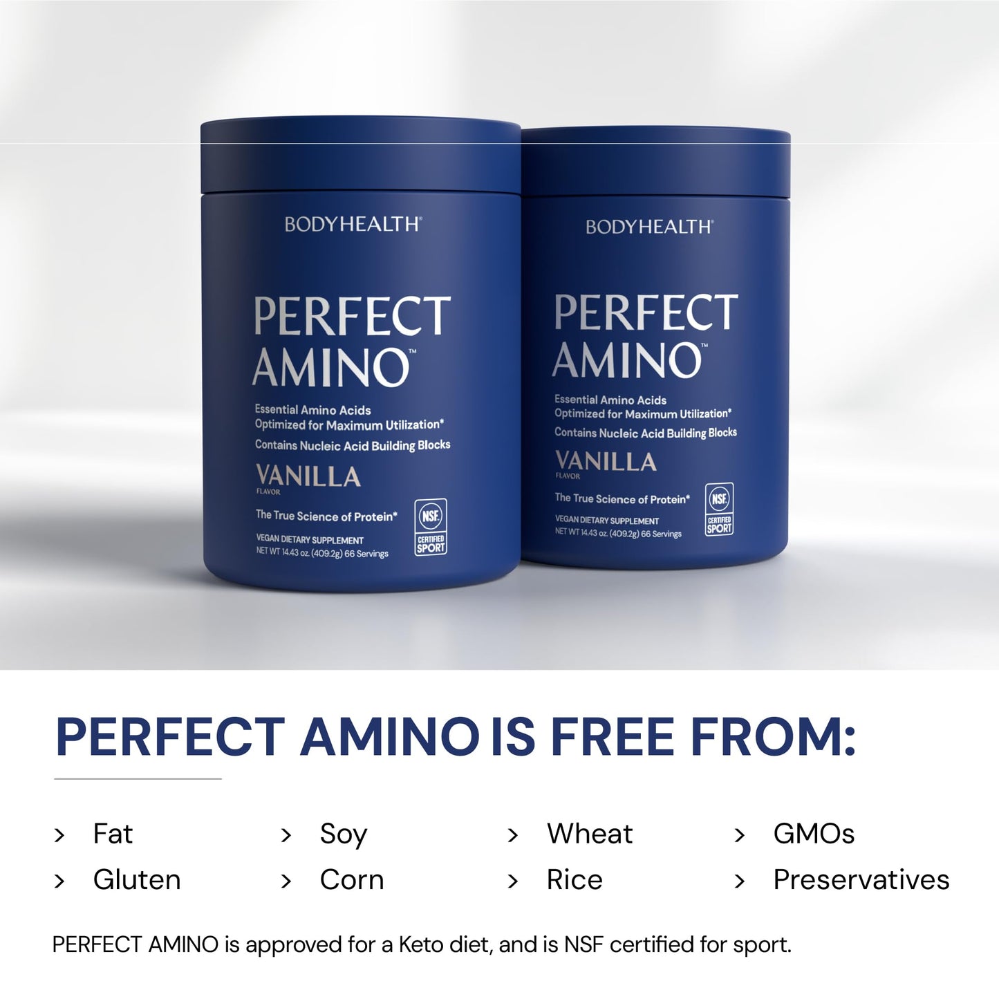 BodyHealth PerfectAmino Powder - BCAA and EAA Powder for Pre and Post Workout - Amino Acid Energy Drink for Men and Women to Support Lean Muscle and Recovery - Vanilla - 60 Servings