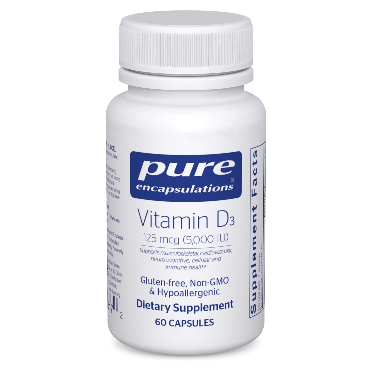 Pure Encapsulations Vitamin D3 125 mcg (5,000 IU) - Supplement to Support Bone, Joint, Breast, Heart, Colon, and Immune Health* - with Vitamin D - 250 Capsules