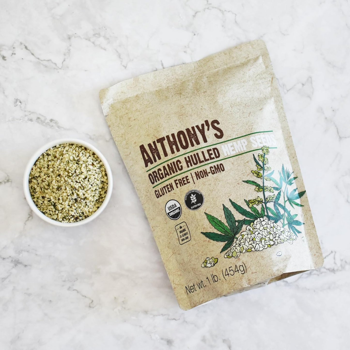 Organic Hulled Hemp Seeds, 1lb, Hemp Hearts, Gluten Free, Non-GMO, Vegan