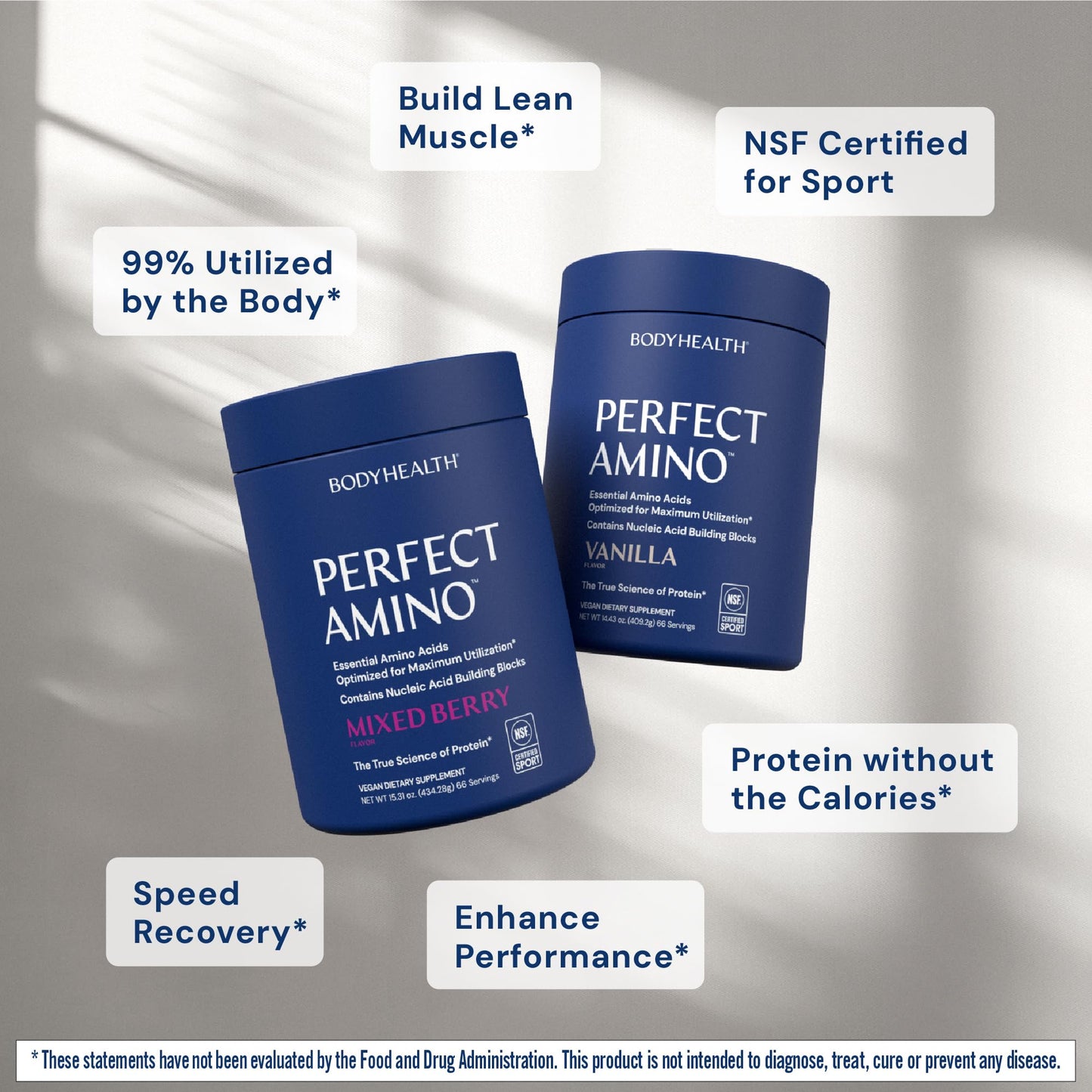 BodyHealth PerfectAmino Powder - BCAA and EAA Powder for Pre and Post Workout - Amino Acid Energy Drink for Men and Women to Support Lean Muscle and Recovery - Vanilla - 60 Servings