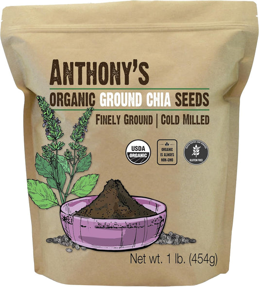 Anthony's Organic Ground Chia Seed, 1 lb, Finely Ground, Cold Milled, Gluten Free, Non GMO