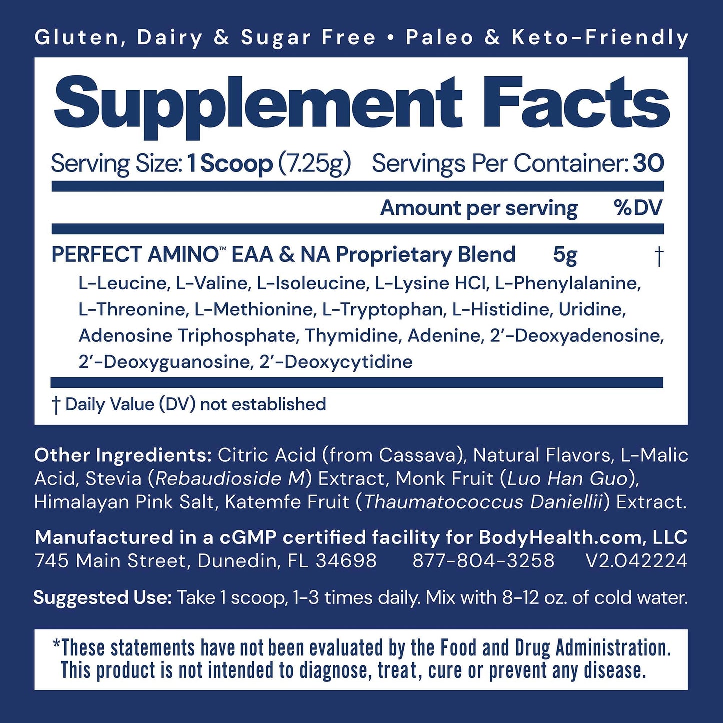 BodyHealth PerfectAmino Powder - BCAA and EAA Powder for Pre and Post Workout - Amino Acid Energy Drink for Men and Women to Support Lean Muscle and Recovery - Vanilla - 60 Servings