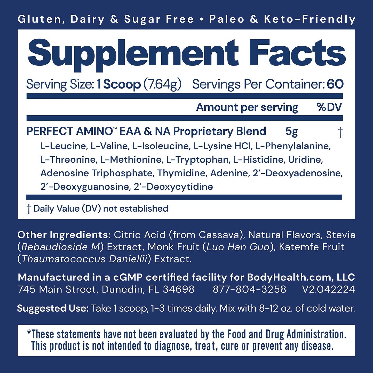 BodyHealth PerfectAmino Powder - BCAA and EAA Powder for Pre and Post Workout - Amino Acid Energy Drink for Men and Women to Support Lean Muscle and Recovery - Vanilla - 60 Servings
