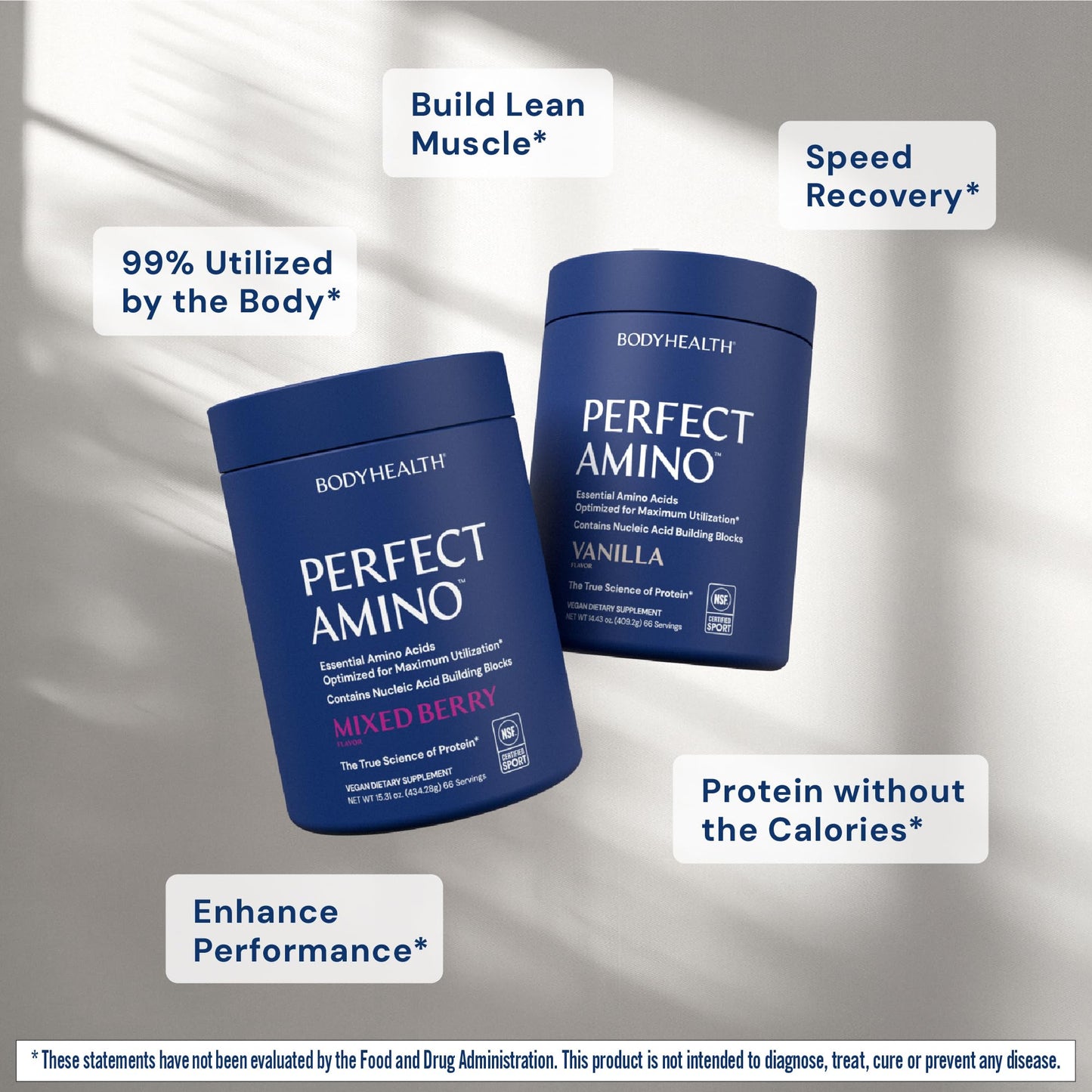 BodyHealth PerfectAmino Powder - BCAA and EAA Powder for Pre and Post Workout - Amino Acid Energy Drink for Men and Women to Support Lean Muscle and Recovery - Vanilla - 60 Servings