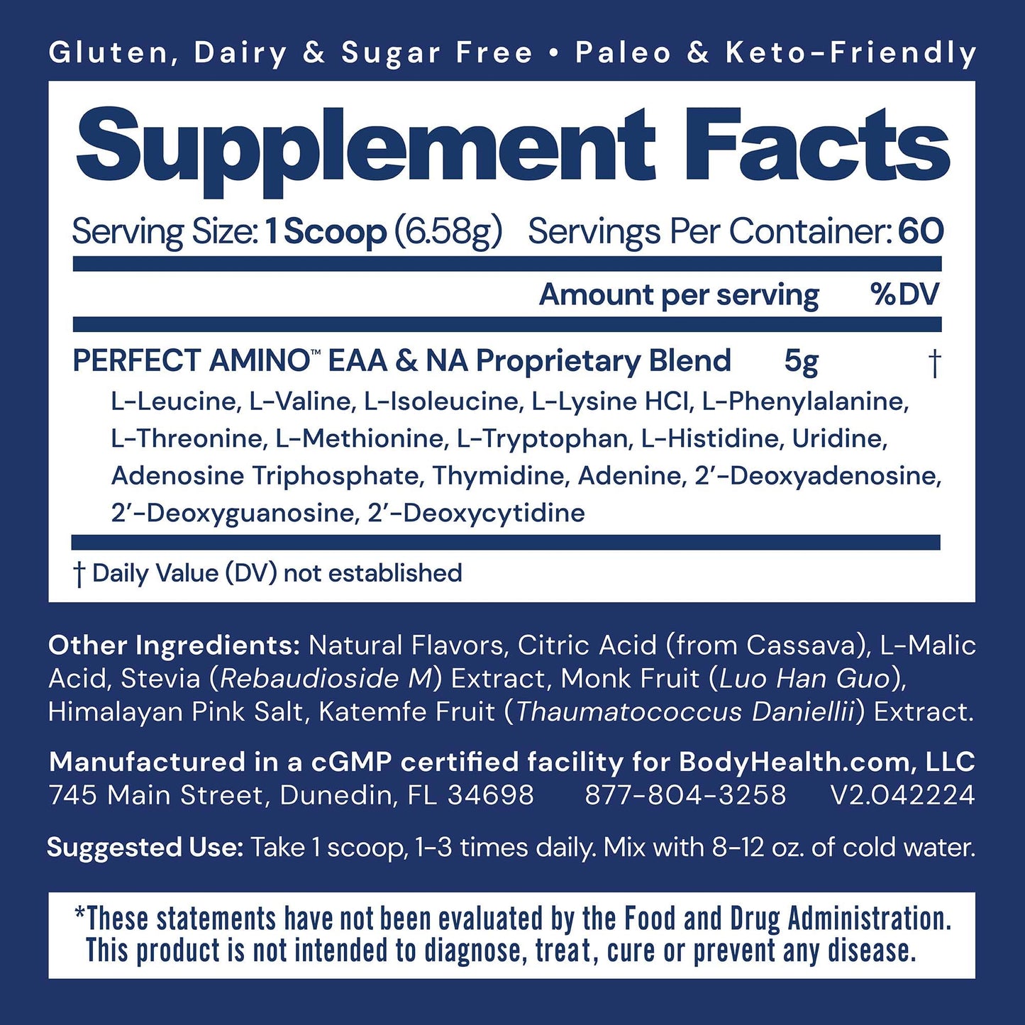 BodyHealth PerfectAmino Powder - BCAA and EAA Powder for Pre and Post Workout - Amino Acid Energy Drink for Men and Women to Support Lean Muscle and Recovery - Vanilla - 60 Servings