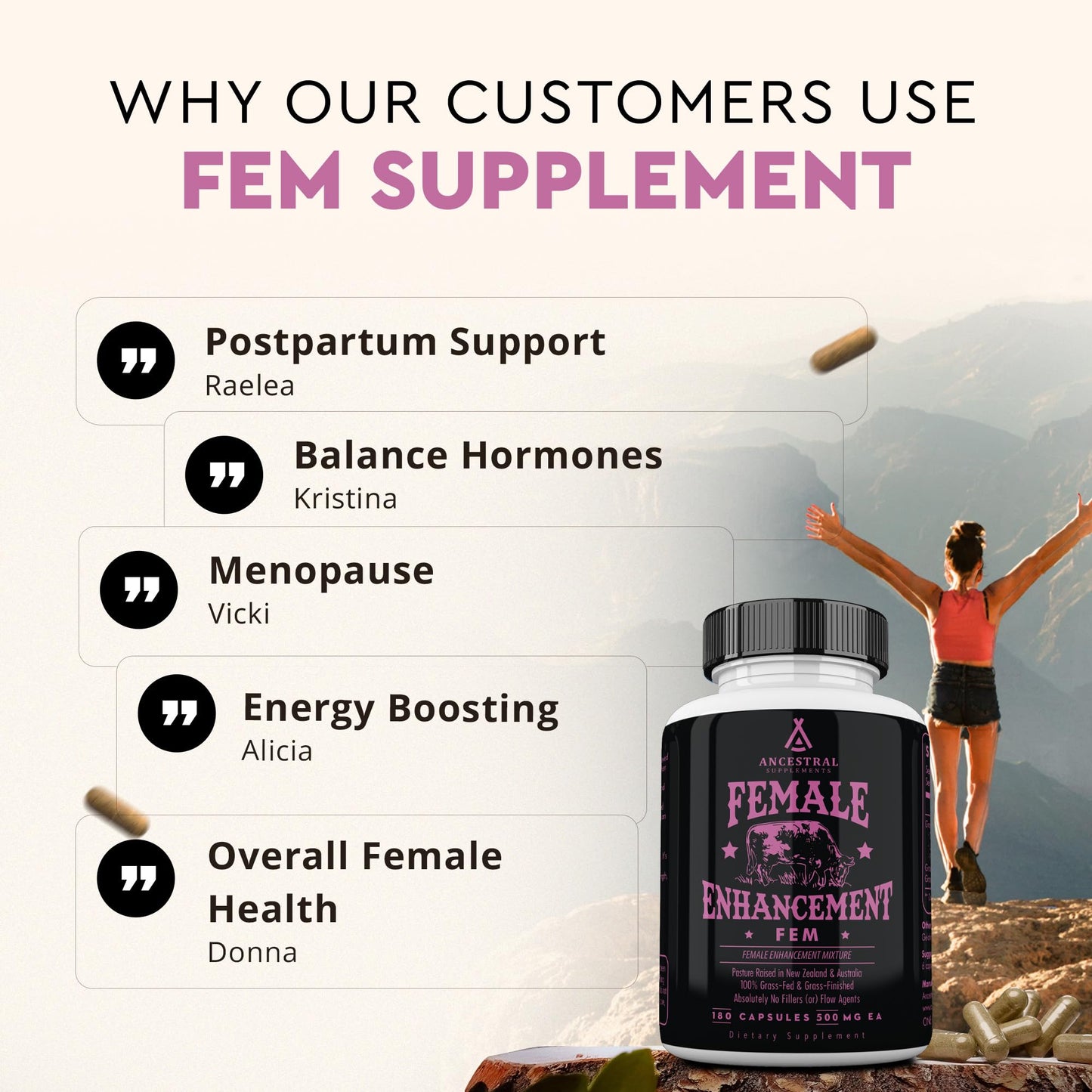 Beef Organ Supplement for Women – Supports Hormone Balance, Energy & Wellness – Grass Fed, Pasture Raised Superfood – Liver, Heart, Kidney, Bone Marrow – Collagen, CoQ10, B12 – Female Support Blend