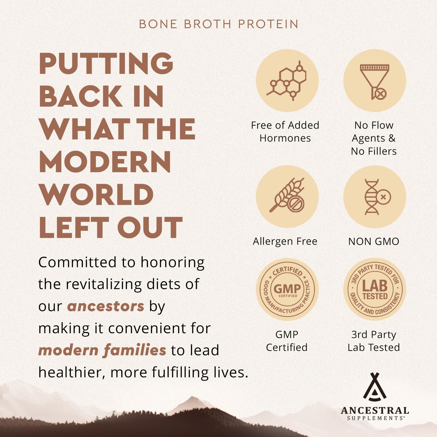 Ancestral Supplements Grass Fed Protein Powder, Vanilla, Beef Bone Broth Based with Beef Organs & Organic Mushrooms, Gut Health Support, High Protein Supplement, 20g Protein Per Serving, 30 Day Supply